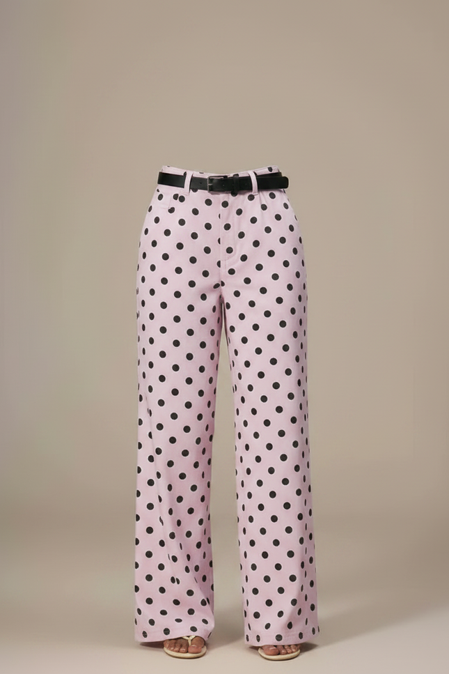 Pantalon Fluide Rose À Pois Noir Ample Décontracté Femme - Viscose - vue 3