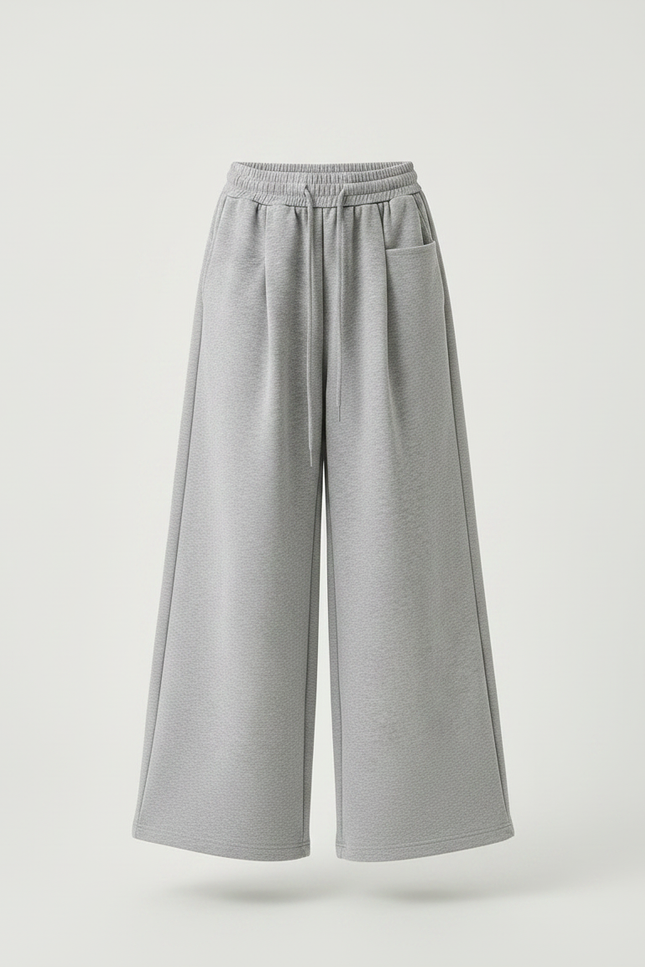 Pantalon Fluide Gris Ample Décontracté Droit Polyester - Molleton - vue 3