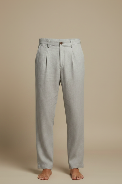 Pantalon Fluide Gris Lin Plissé Décontracté Homme - vue 3