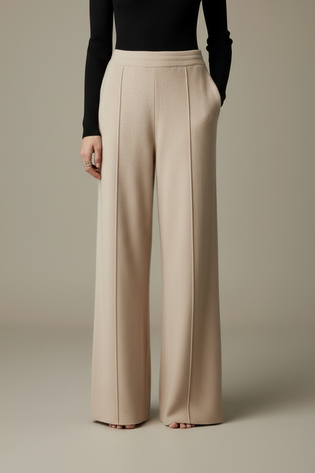 Pantalon Fluide Beige Laine Ample Décontracté Élégant - vue 3