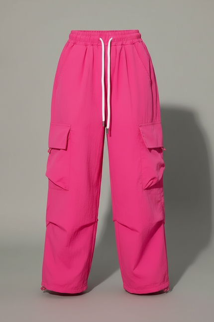 Pantalon Fluide Rose Cargo Ample Streetwear Fille - Polyester - vue 3