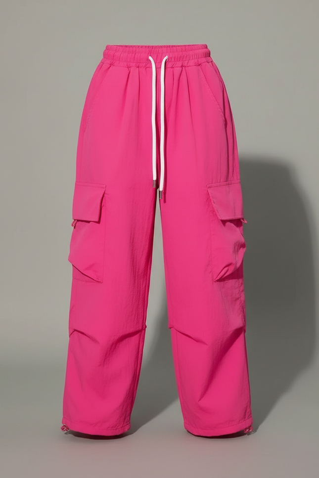 Pantalon Fluide Rose Cargo Ample Streetwear Fille - Polyester - vue 3