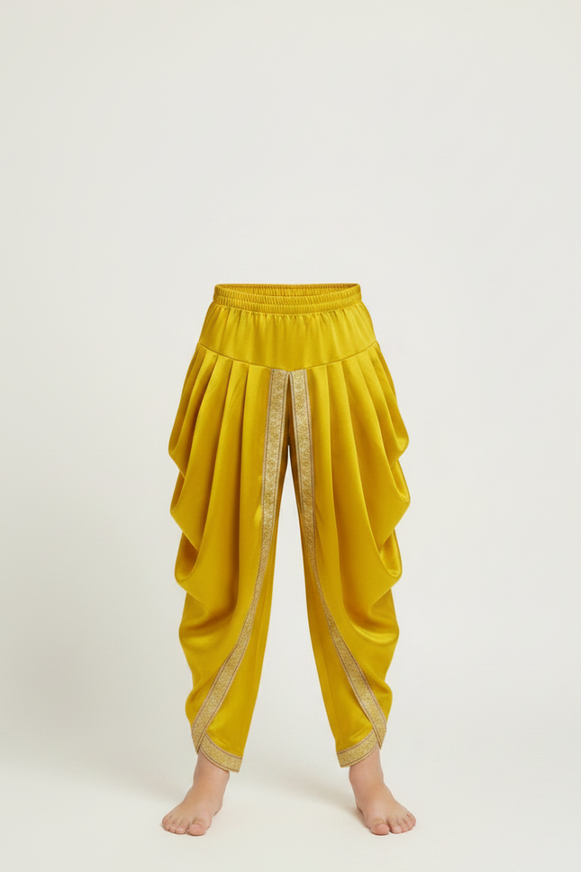 Pantalon Fluide Jaune Satiné Ample Drappé Or Enfant - vue 3