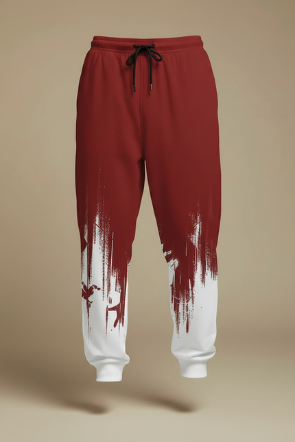 Pantalon Fluide Rouge Blanc Jogging Décontracté Homme - Bordeaux Molleton - vue 3