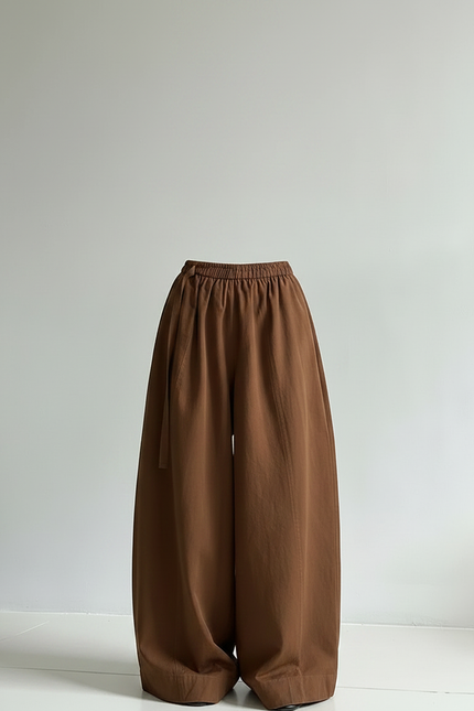 Pantalon Fluide Camel Ample Taille Haute Femme - Toile - vue 3