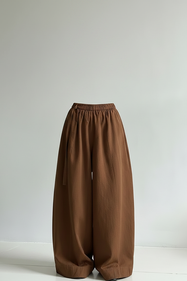 Pantalon Fluide Camel Ample Taille Haute Femme - Toile - vue 3