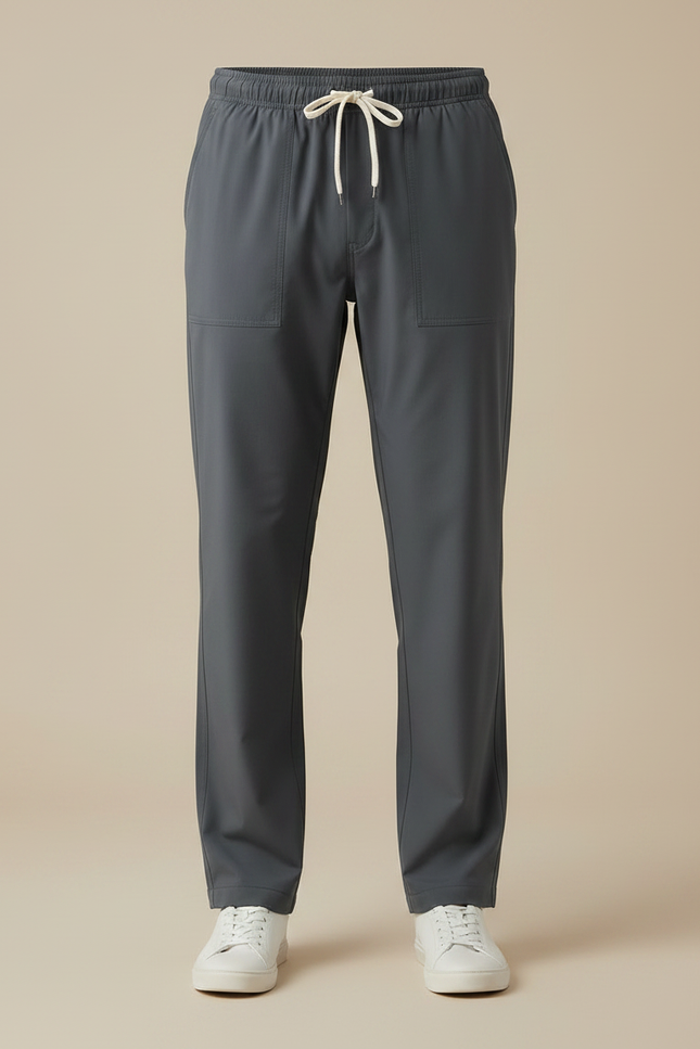 Pantalon Fluide Gris Droit Cordon Homme Décontracté - Polyester - vue 3