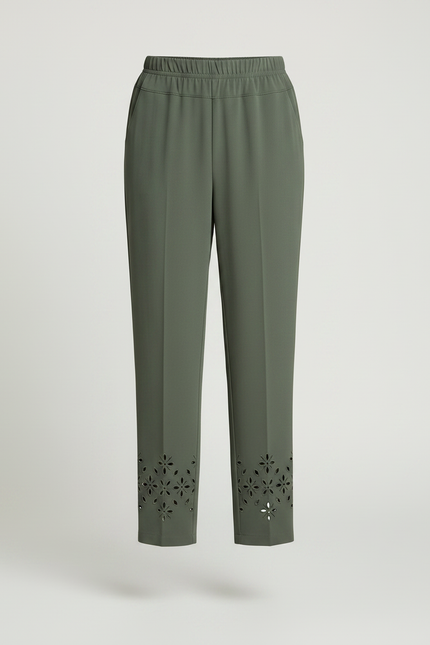 Pantalon Fluide Kaki Ample Découpé Cheville Femme - Polyester - vue 3