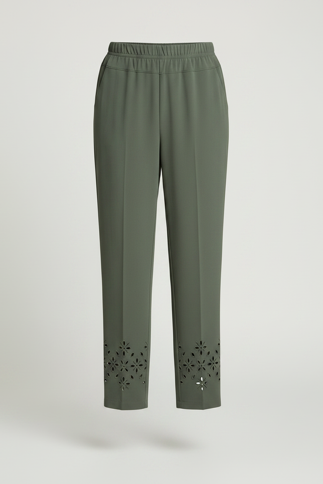 Pantalon Fluide Kaki Ample Découpé Cheville Femme - Polyester - vue 3