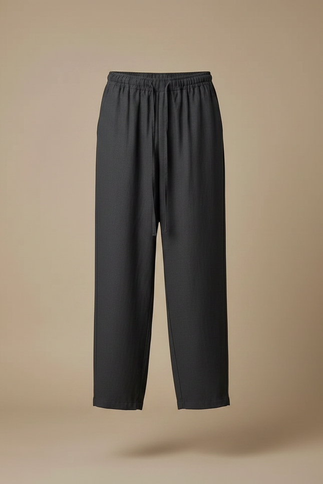 Pantalon Fluide Anthracite Ample Cordon Homme Décontracté - Gris Viscose - vue 3