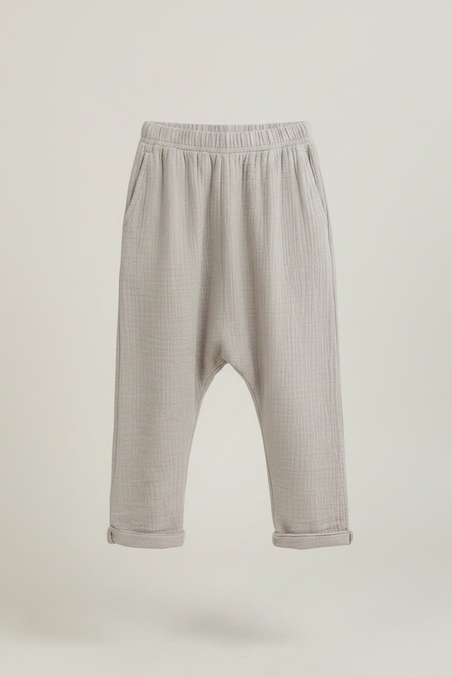 Pantalon Fluide Beige Coton Plissé Ample Enfant - vue 3