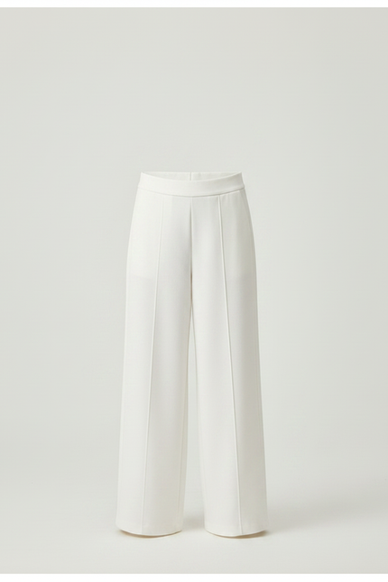 Pantalon Fluide Blanc Ample Taille Haute Décontracté - Polyester - vue 3