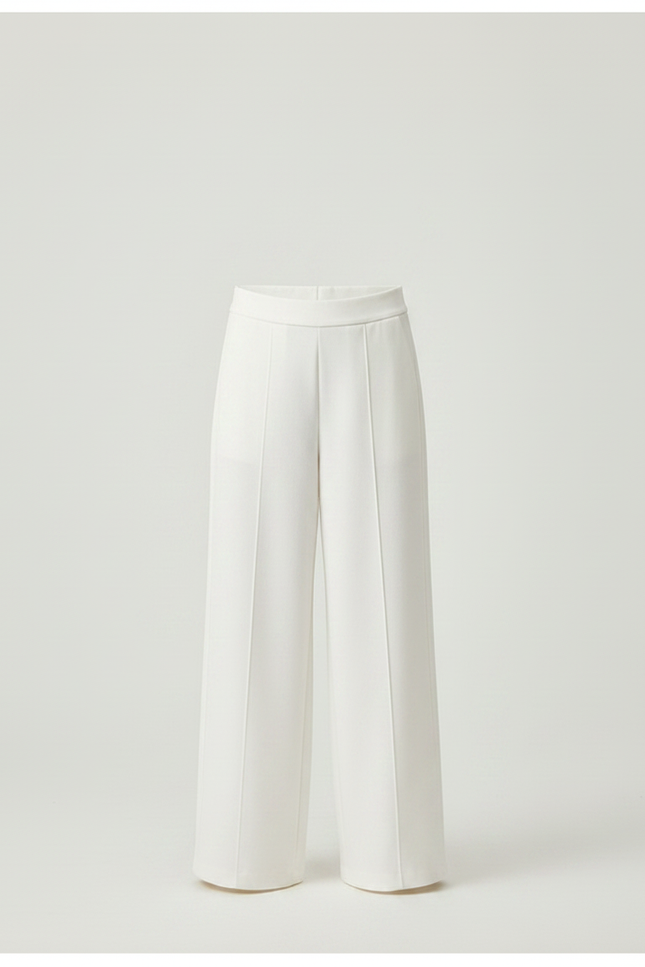 Pantalon Fluide Blanc Ample Taille Haute Décontracté - Polyester - vue 3
