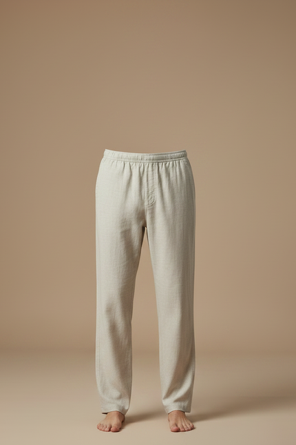 Pantalon Fluide Lin Beige Droit Décontracté Homme - vue 3