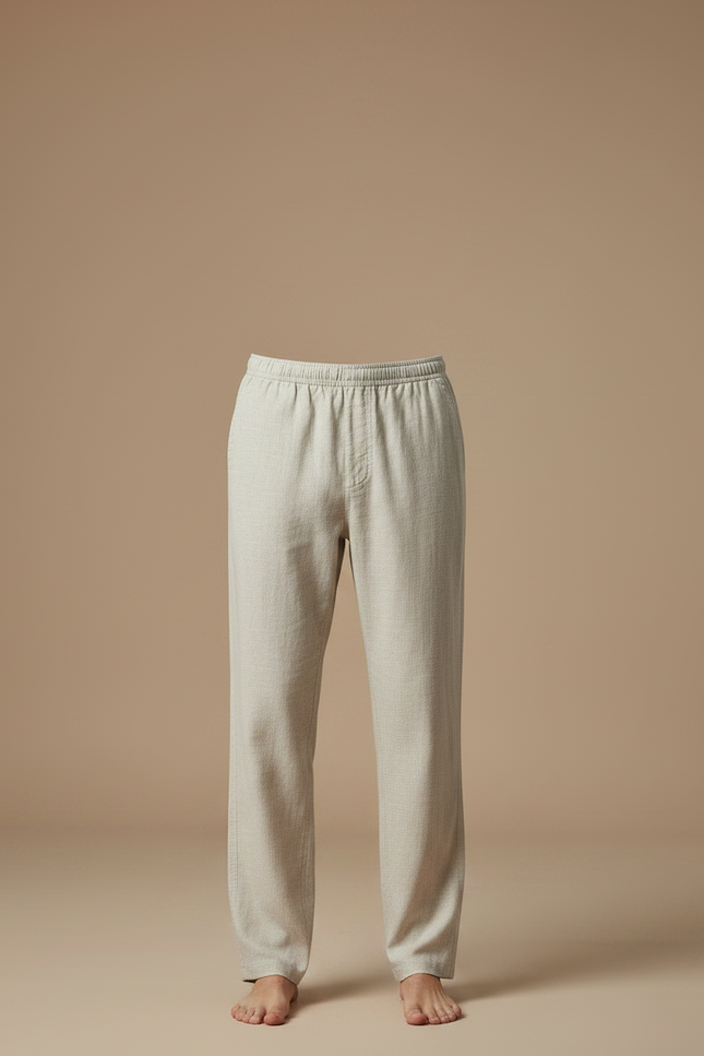 Pantalon Fluide Lin Beige Droit Décontracté Homme - vue 3