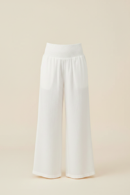 Pantalon Fluide Blanc Ample Taille Haute Fille - Lin - vue 3
