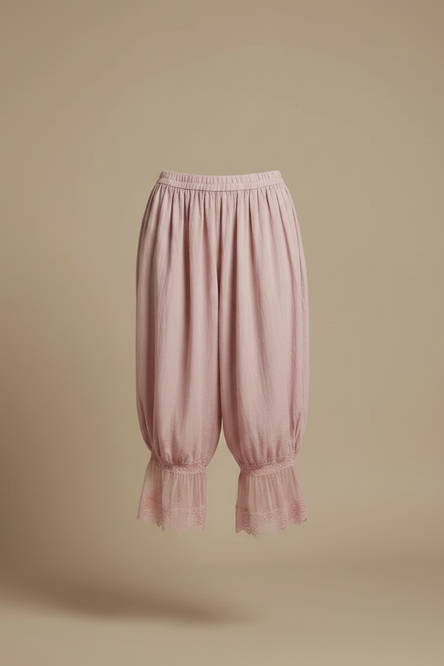Pantalon Fluide Rose Ample Dentelle Coton Décontracté - vue 3