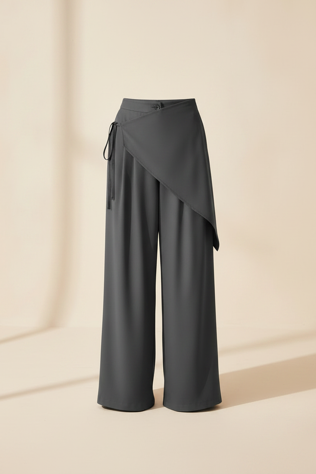 Pantalon Fluide Gris Ample Élégant Asymétrique Femme - Viscose - vue 3