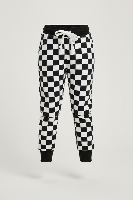 Pantalon Fluide Carreaux Noir Blanc Cordon Cheville - Imprimé Molleton - vue 3