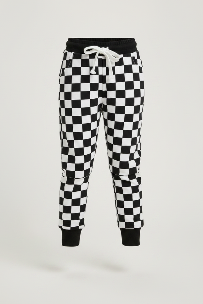 Pantalon Fluide Carreaux Noir Blanc Cordon Cheville - Imprimé Molleton - vue 3