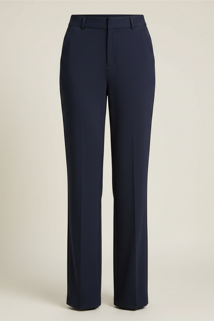 Pantalon Fluide Droit Bleu Marine Élégant Boutonné - Polyester - vue 3