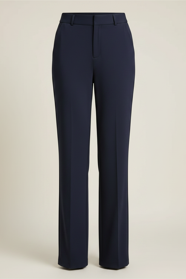 Pantalon Fluide Droit Bleu Marine Élégant Boutonné - Polyester - vue 3