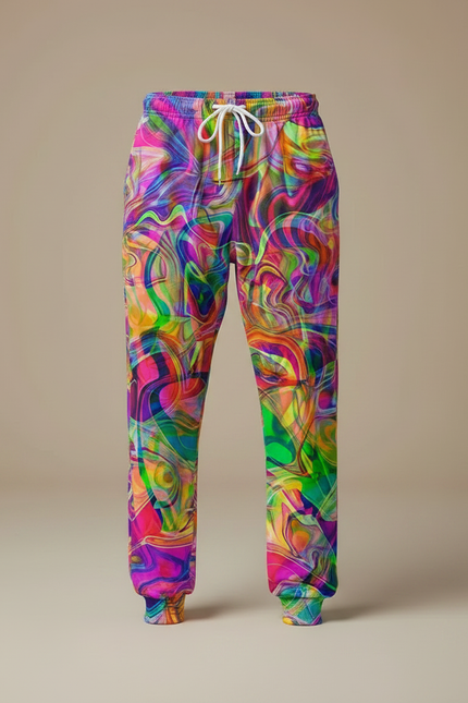 Pantalon Fluide Imprimé Abstrait Coloré Ample Sportswear Homme - Multicolore Polyester - vue 3
