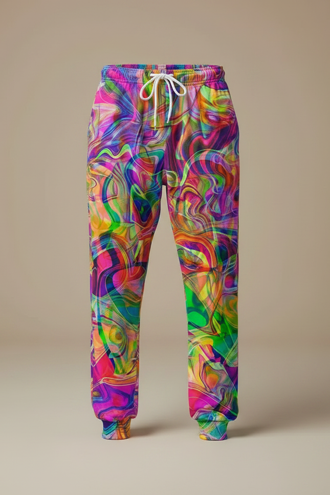 Pantalon Fluide Imprimé Abstrait Coloré Ample Sportswear Homme - Multicolore Polyester - vue 3