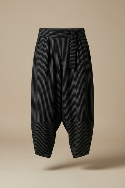 Pantalon Fluide Rayé Noir Harem Large Coton - vue 3
