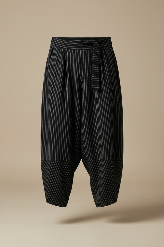Pantalon Fluide Rayé Noir Harem Large Coton - vue 3