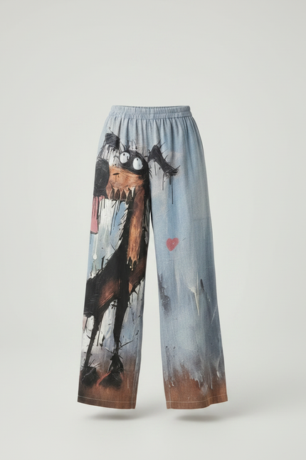 Pantalon Fluide Ample Imprimé Chien Décontracté Casual - Coton - vue 3