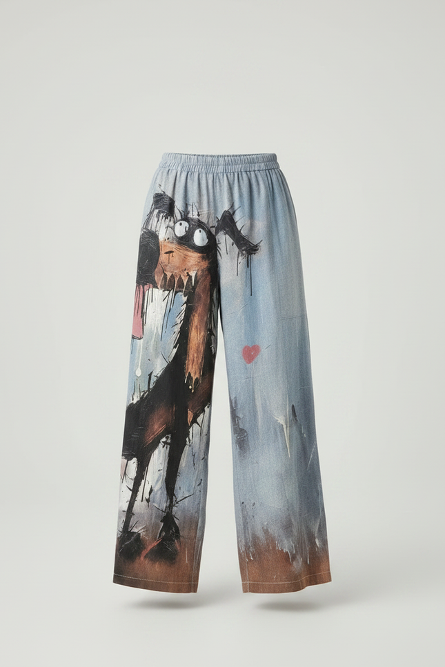 Pantalon Fluide Ample Imprimé Chien Décontracté Casual - Coton - vue 3