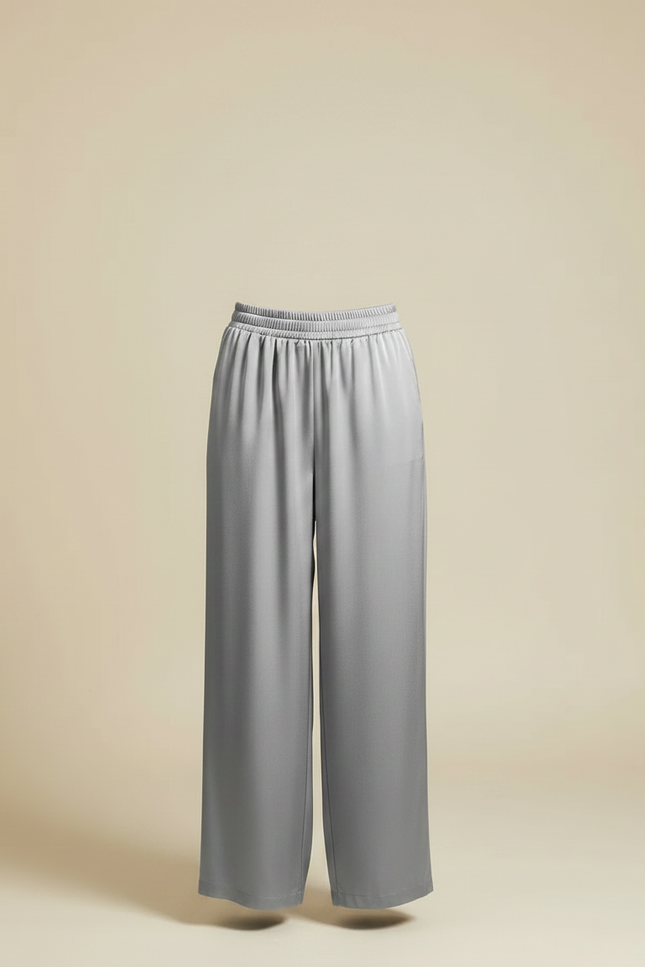 Pantalon Fluide Gris Satiné Ample Décontracté Long - vue 3