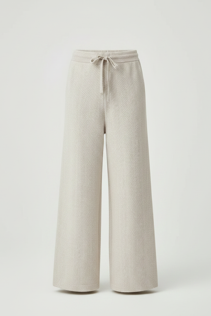 Pantalon Fluide Beige Chevrons Tricotés Ample Enfant - Maille - vue 3
