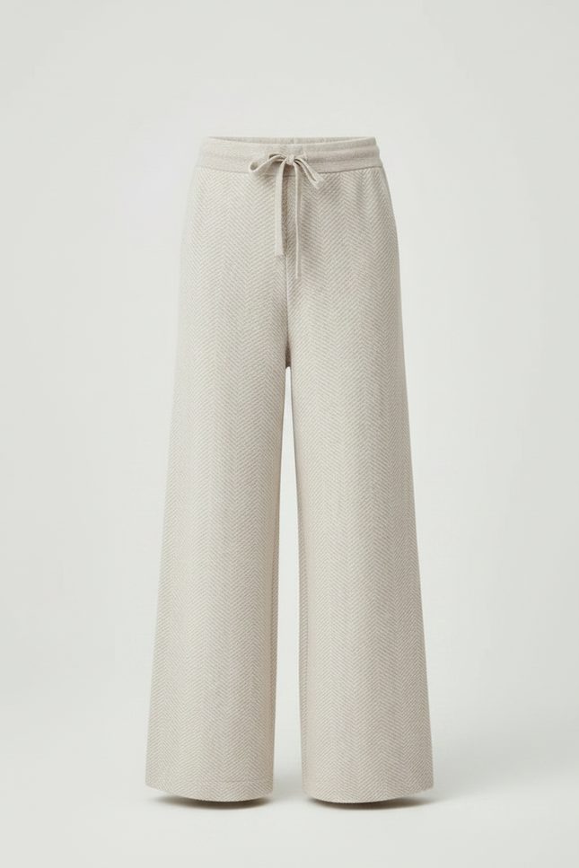 Pantalon Fluide Beige Chevrons Tricotés Ample Enfant - Maille - vue 3