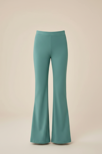 Pantalon Fluide Évasé Vert Canard Taille Haute Confortable - Polyester - vue 3