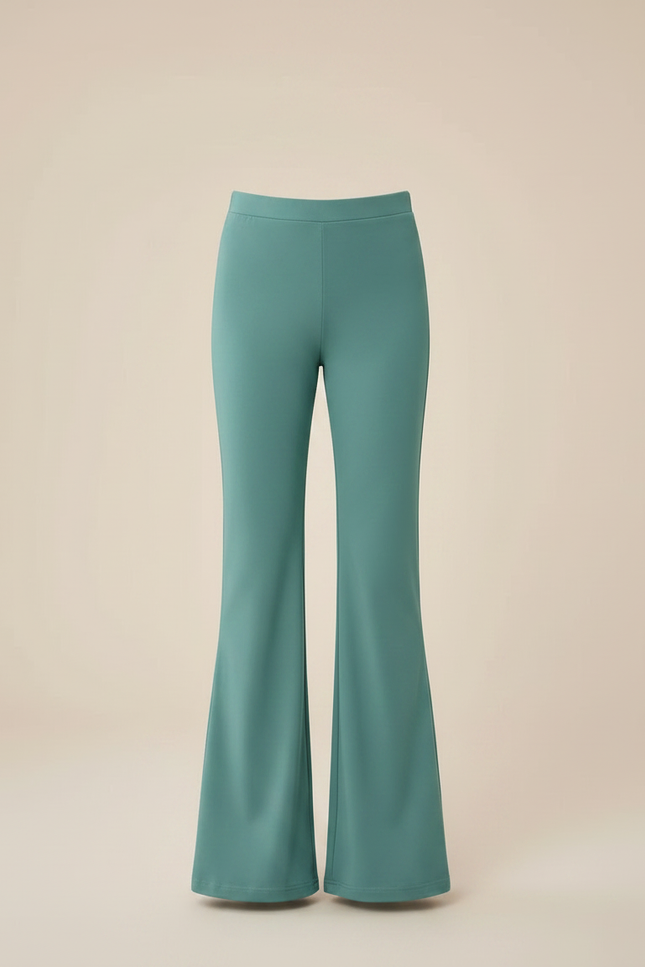 Pantalon Fluide Évasé Vert Canard Taille Haute Confortable - Polyester - vue 3