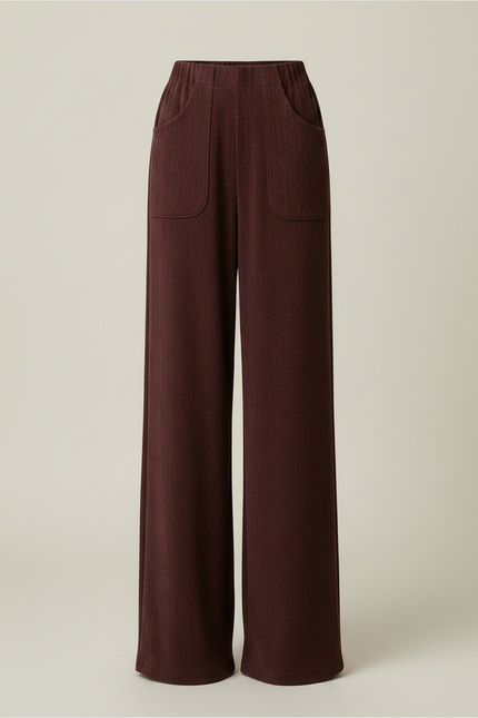 Pantalon Fluide Bordeaux Côtelé Ample Taille Haute Poches - Cordé - vue 3