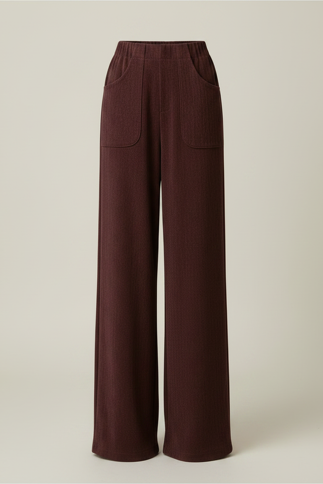 Pantalon Fluide Bordeaux Côtelé Ample Taille Haute Poches - Cordé - vue 3