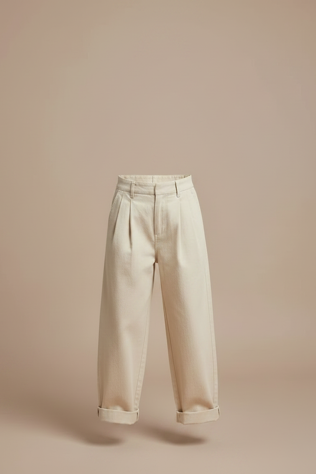 Pantalon Fluide Beige Ample Coton Plissé Décontracté - vue 3
