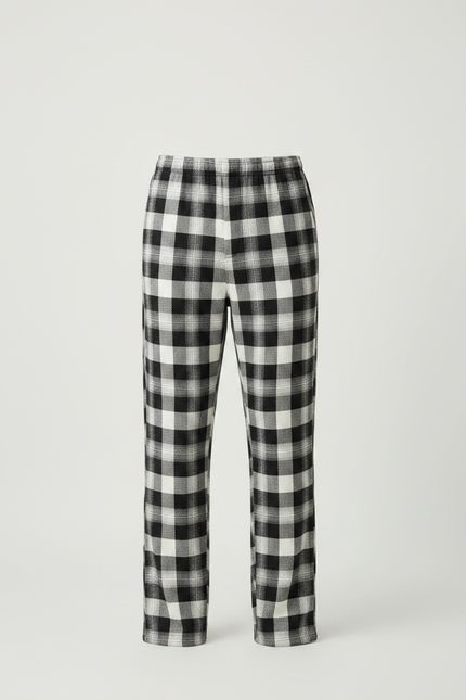 Pantalon Fluide Carreaux Noir Blanc Ample Décontracté Homme - Imprimé Molleton - vue 3