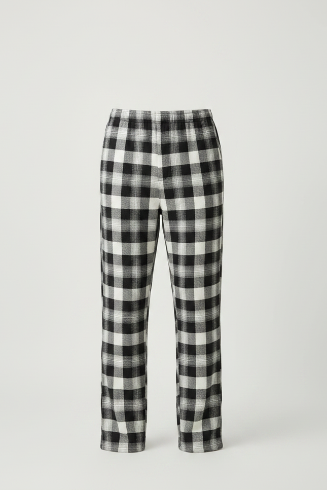 Pantalon Fluide Carreaux Noir Blanc Ample Décontracté Homme - Imprimé Molleton - vue 3