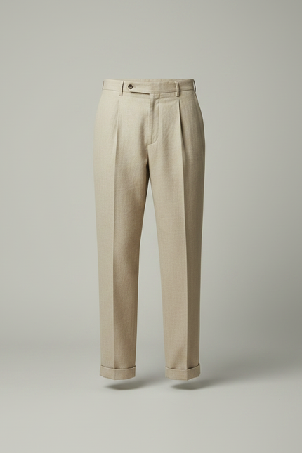 Pantalon Fluide Beige Lin Plissé Droit Élégant Homme - vue 3