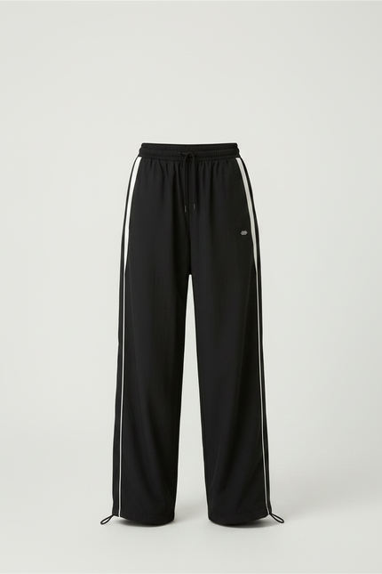 Pantalon Fluide Noir Ample Sportif Rayures Blanches - Polyester - vue 3