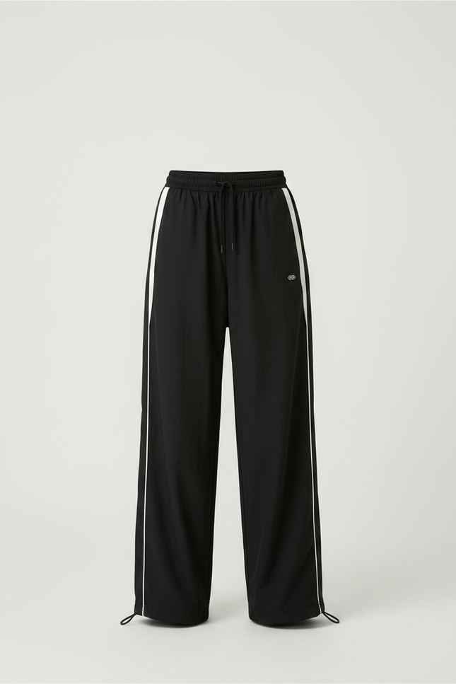 Pantalon Fluide Noir Ample Sportif Rayures Blanches - Polyester - vue 3