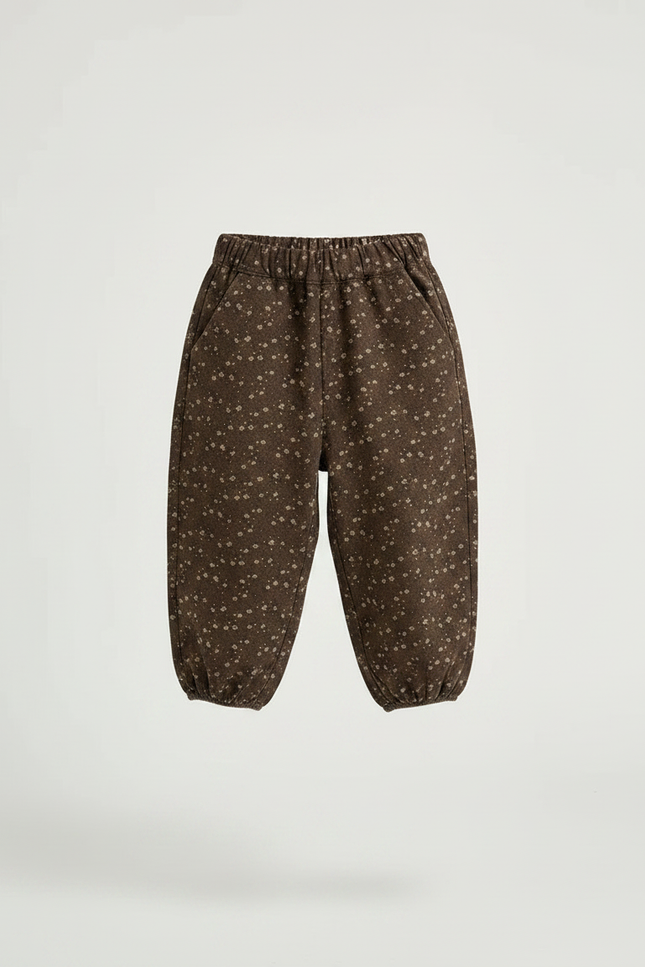 Pantalon Fluide Marron Fleuri Ample Coton Enfant - vue 3