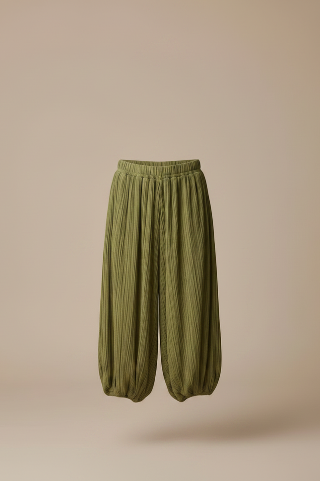 Pantalon Fluide Vert Plissé Ample Décontracté Enfant - Viscose - vue 3