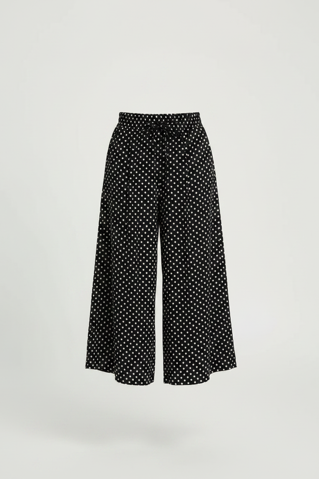Pantalon Fluide Noir Ample Pois Blancs Fille - Viscose - vue 3