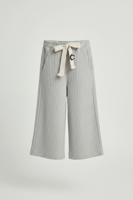 Pantalon Fluide Côtelé Gris Ample Décontracté Fille - Maille - vue 3