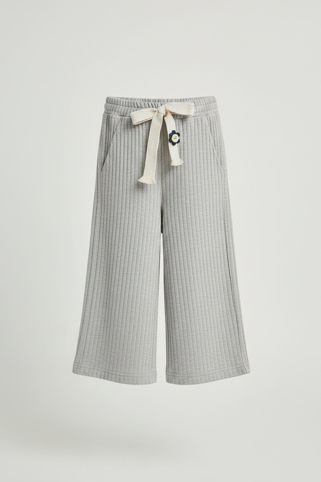 Pantalon Fluide Côtelé Gris Ample Décontracté Fille - Maille - vue 3